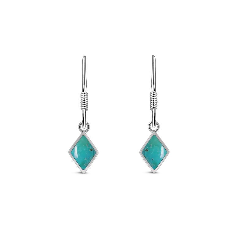 Sterling Silver Turquoise Diamond Shape Drop Earrings