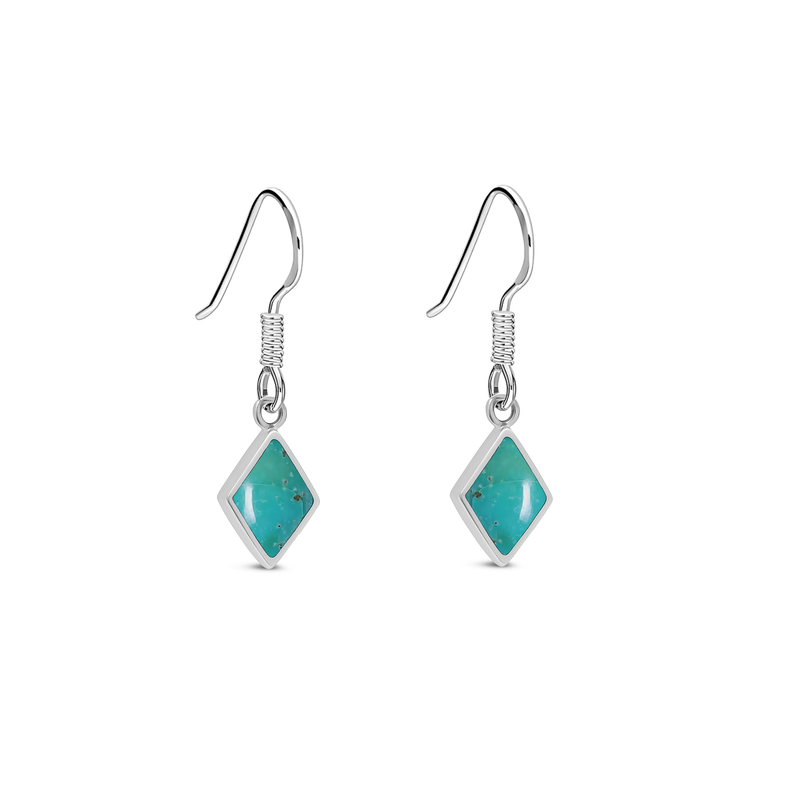 Sterling Silver Turquoise Diamond Shape Drop Earrings