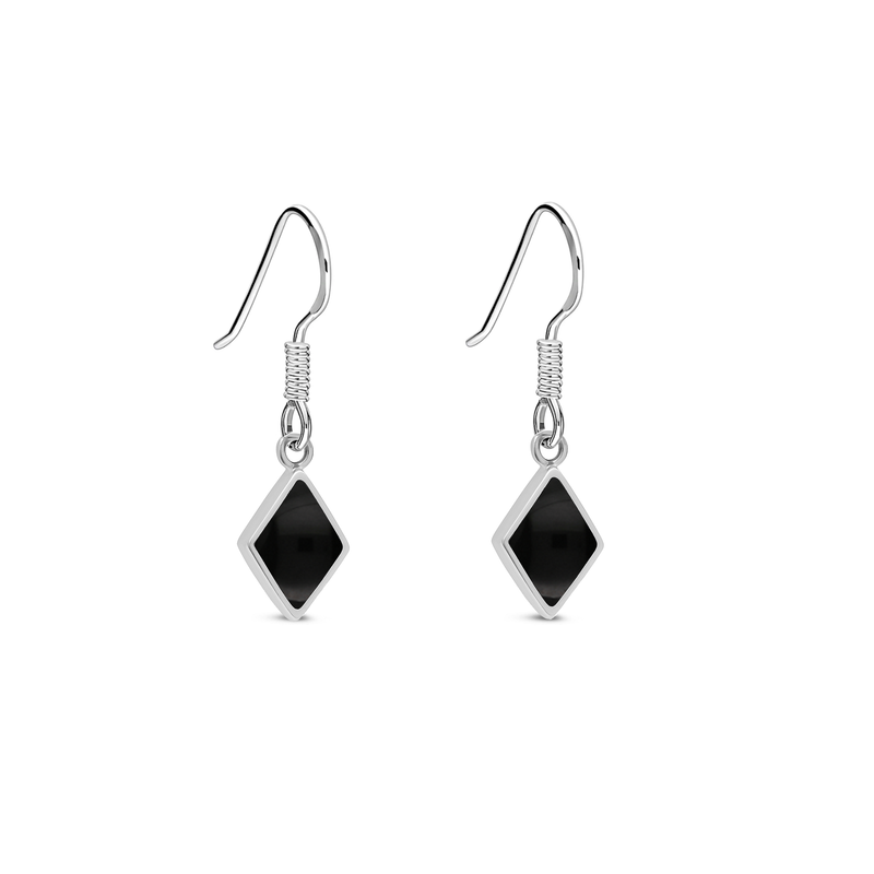 Sterling Silver Whitby Jet Diamond Shape Drop Earrings