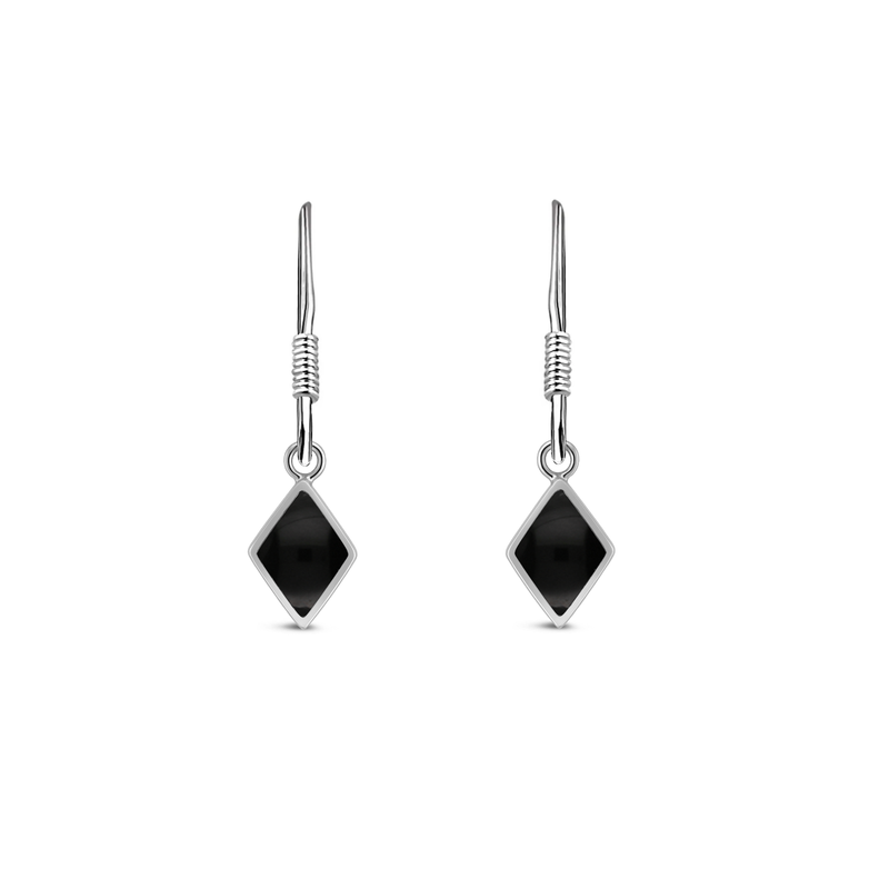 Sterling Silver Whitby Jet Diamond Shape Drop Earrings