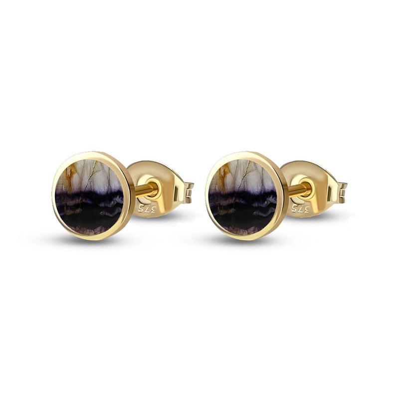 9ct Yellow Gold Blue John 8mm Stud Earrings