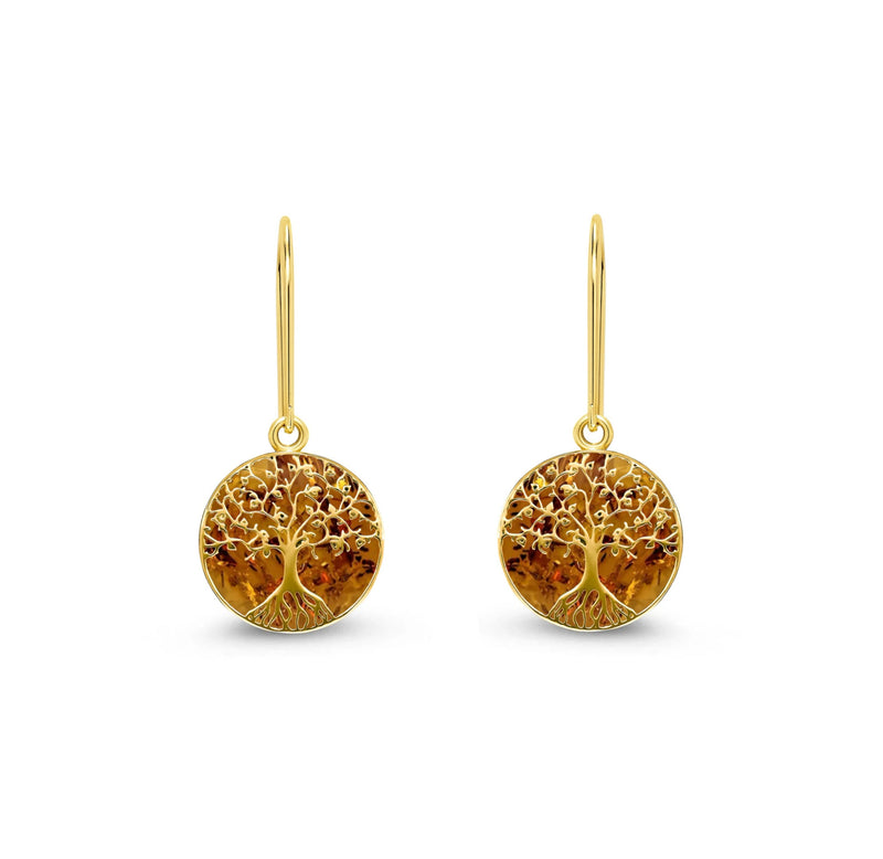 Gold Vermeil Amber Tree of Life Drop Earrings