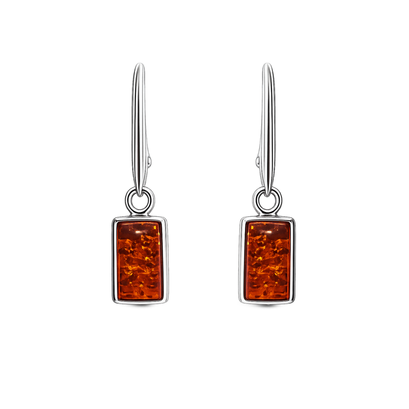 Sterling Silver Amber Rectangular Drop Earrings