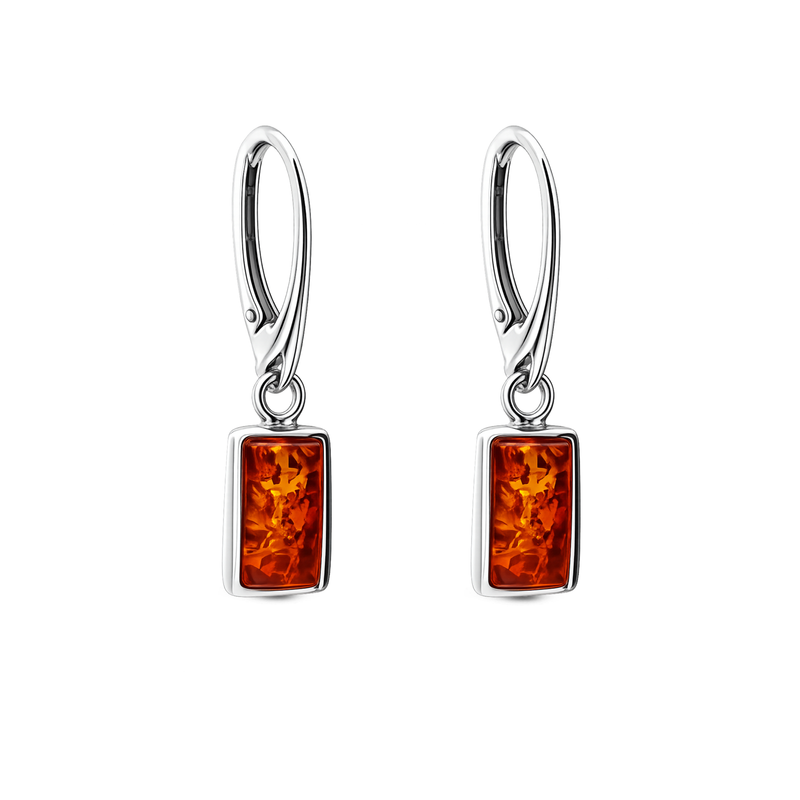 Sterling Silver Amber Rectangular Drop Earrings
