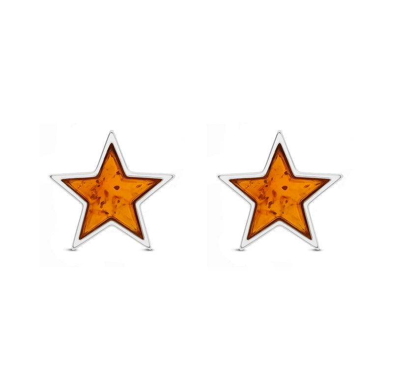 Sterling Silver Amber Star Shaped Stud Earrings