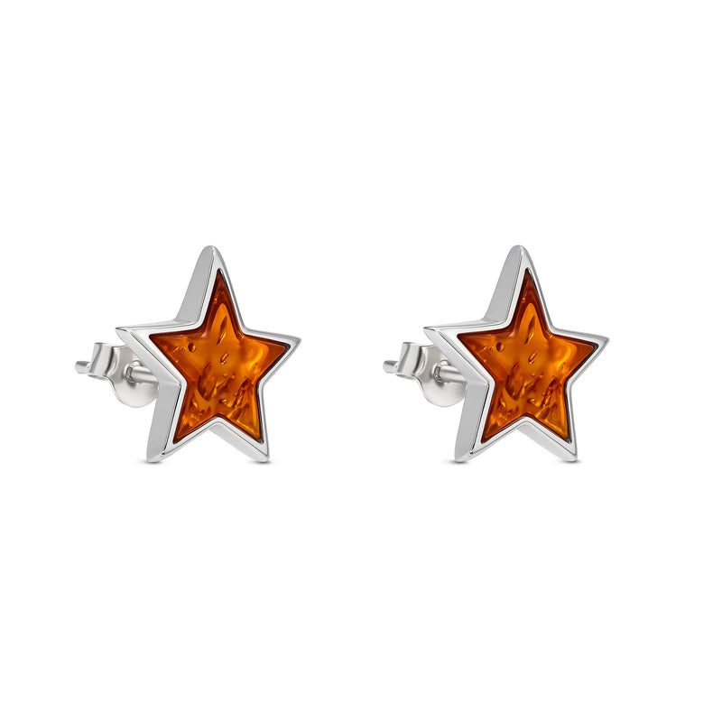 Sterling Silver Amber Star Shaped Stud Earrings
