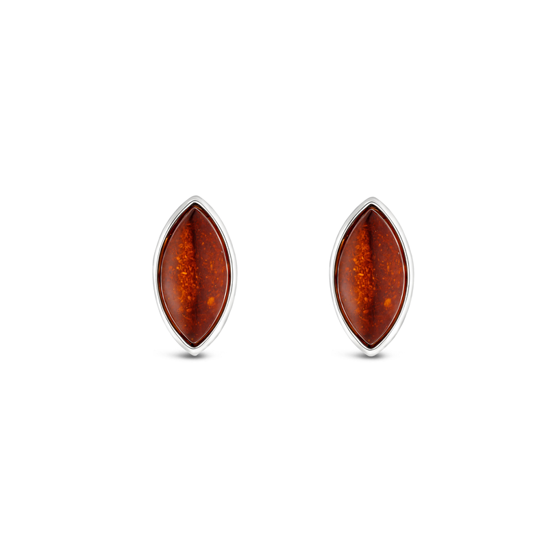 Sterling Silver Amber Marquise Stud Earrings