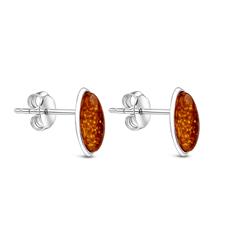 Sterling Silver Amber Marquise Stud Earrings