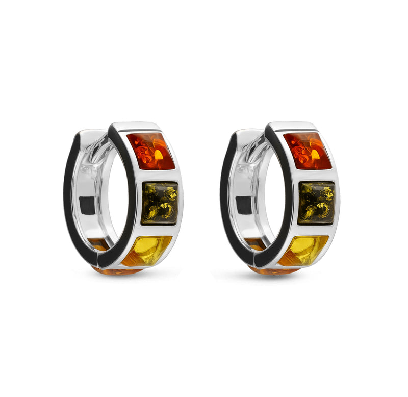 Sterling Silver Mixed Amber Square Hoop Earrings