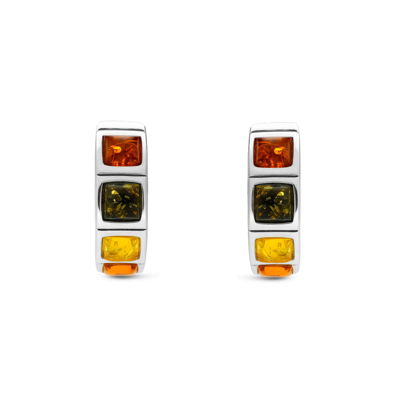 Sterling Silver Mixed Amber Square Hoop Earrings