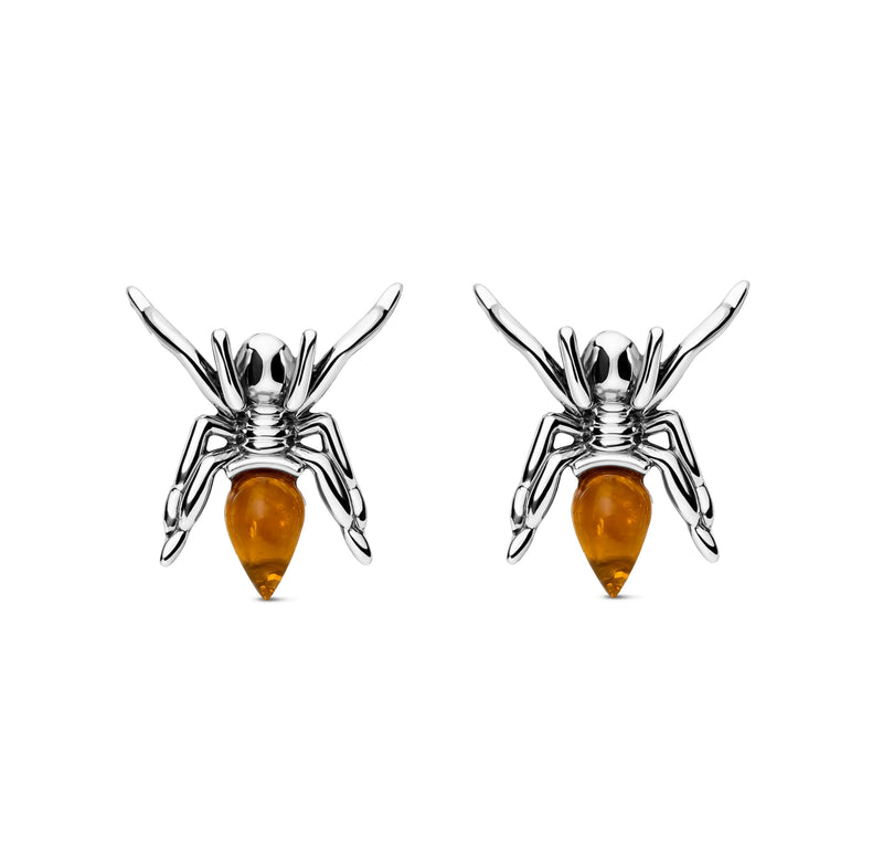 Sterling Silver Amber Spider Stud Earrings