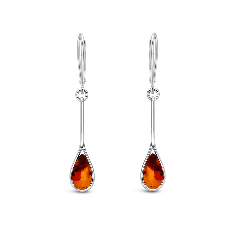 Sterling Silver Amber Long Shank Drop Earrings