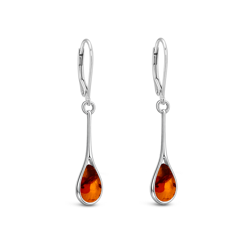 Sterling Silver Amber Long Shank Drop Earrings