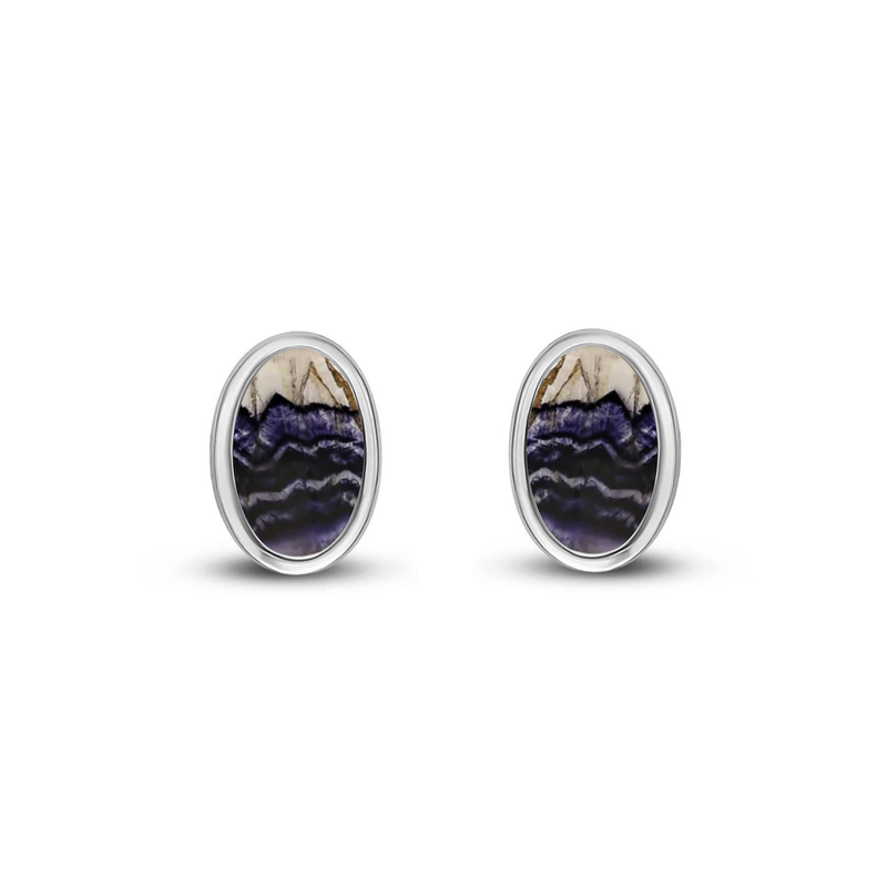 Sterling Silver Blue John Oval Stud Earrings