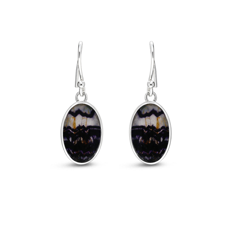Sterling Silver Blue John Oval Drop Earrings