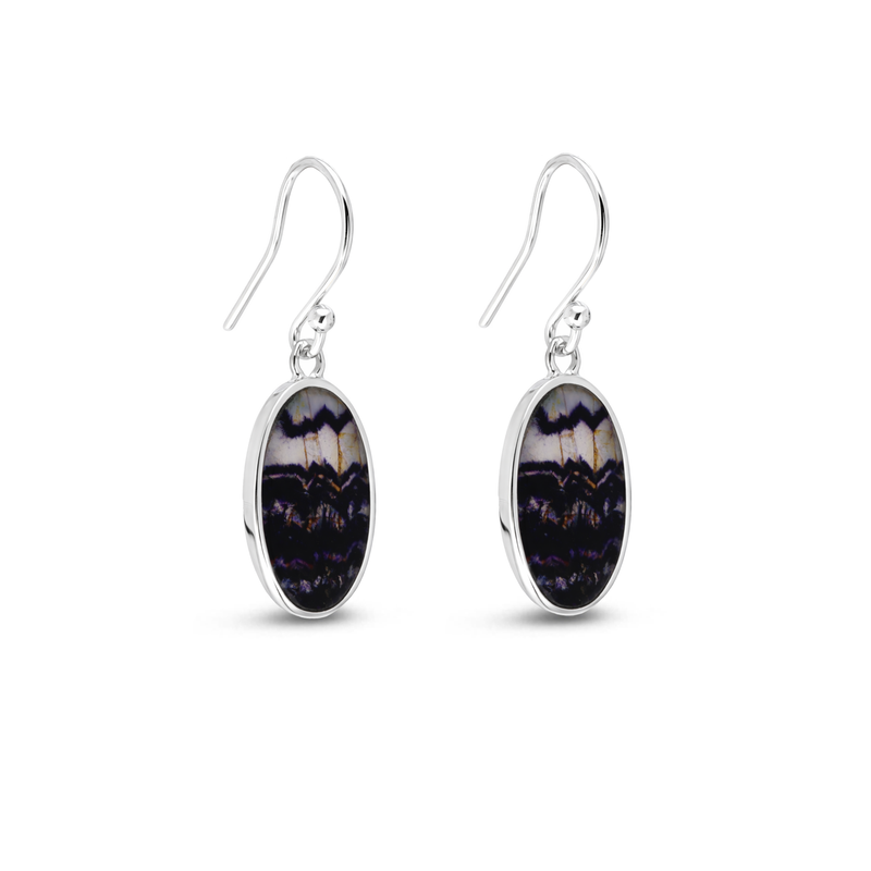 Sterling Silver Blue John Oval Drop Earrings