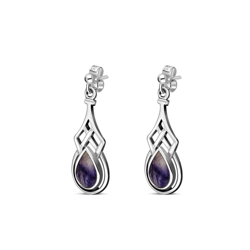 Sterling Silver Blue John Celtic Teardrop Drop Earrings