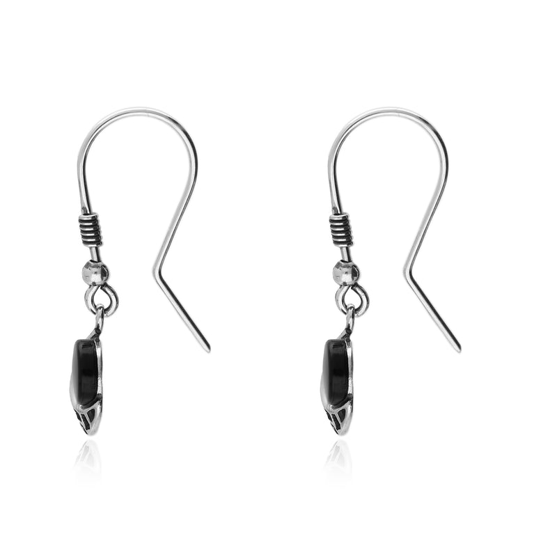Sterling Silver Whitby Jet Oxidised Moon Drop Earrings