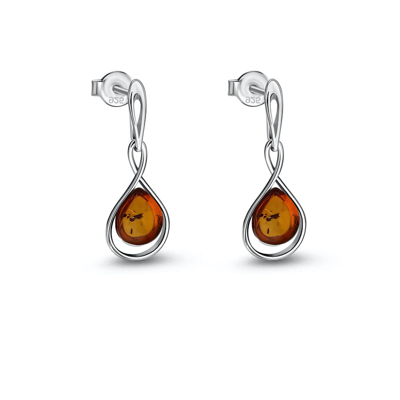 Sterling Silver Amber Twist Drop Stud Earrings