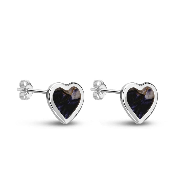 Sterling Silver Blue John Heart Stud Earrings