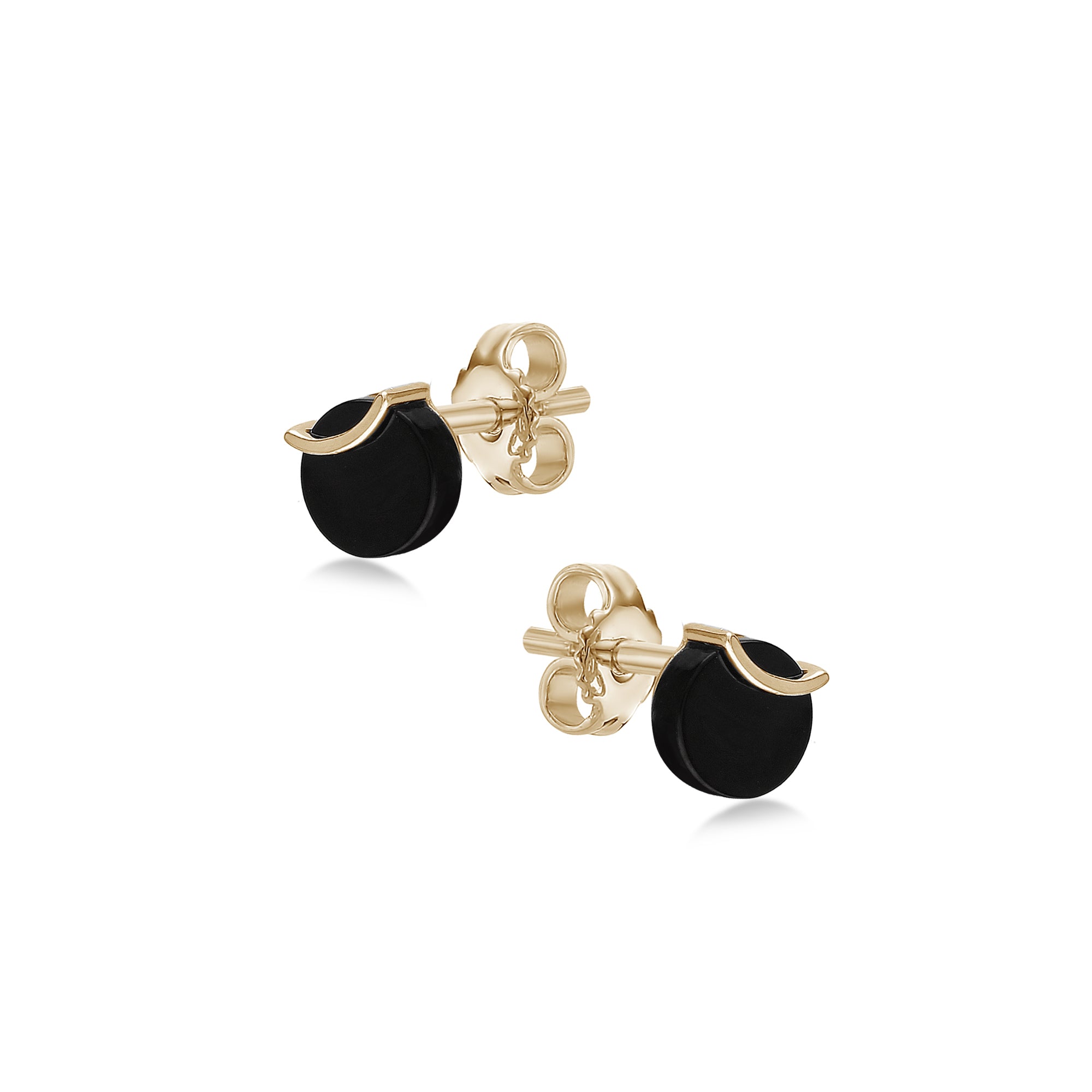 9ct Yellow Gold Whitby Jet Round Designer Stud Earrings