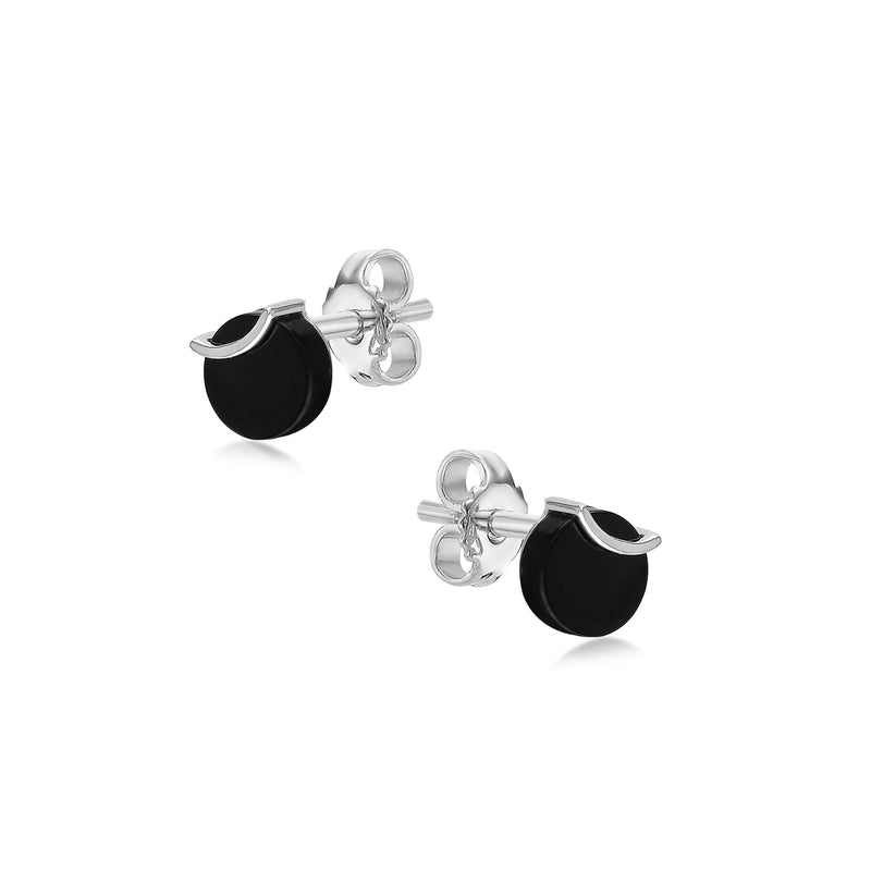Sterling Silver Whitby Jet Round Designer Stud Earrings
