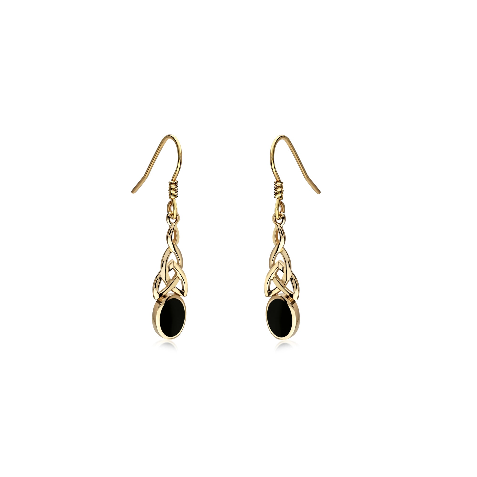 9ct Yellow Gold Whitby Jet Celtic Oval Drop Earrings