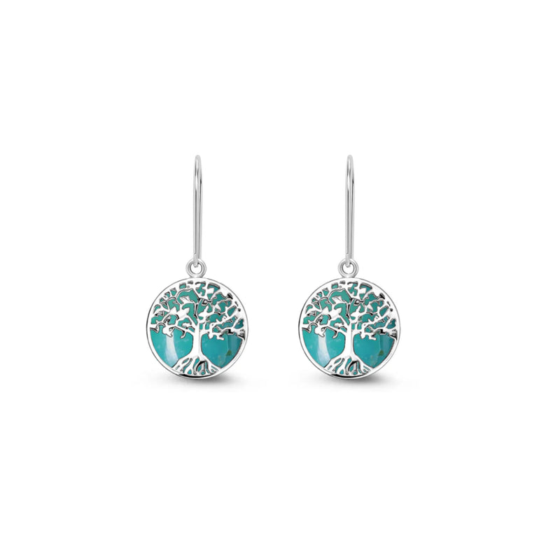 Sterling Silver X Small Turquoise Tree of Life Drop Earrings