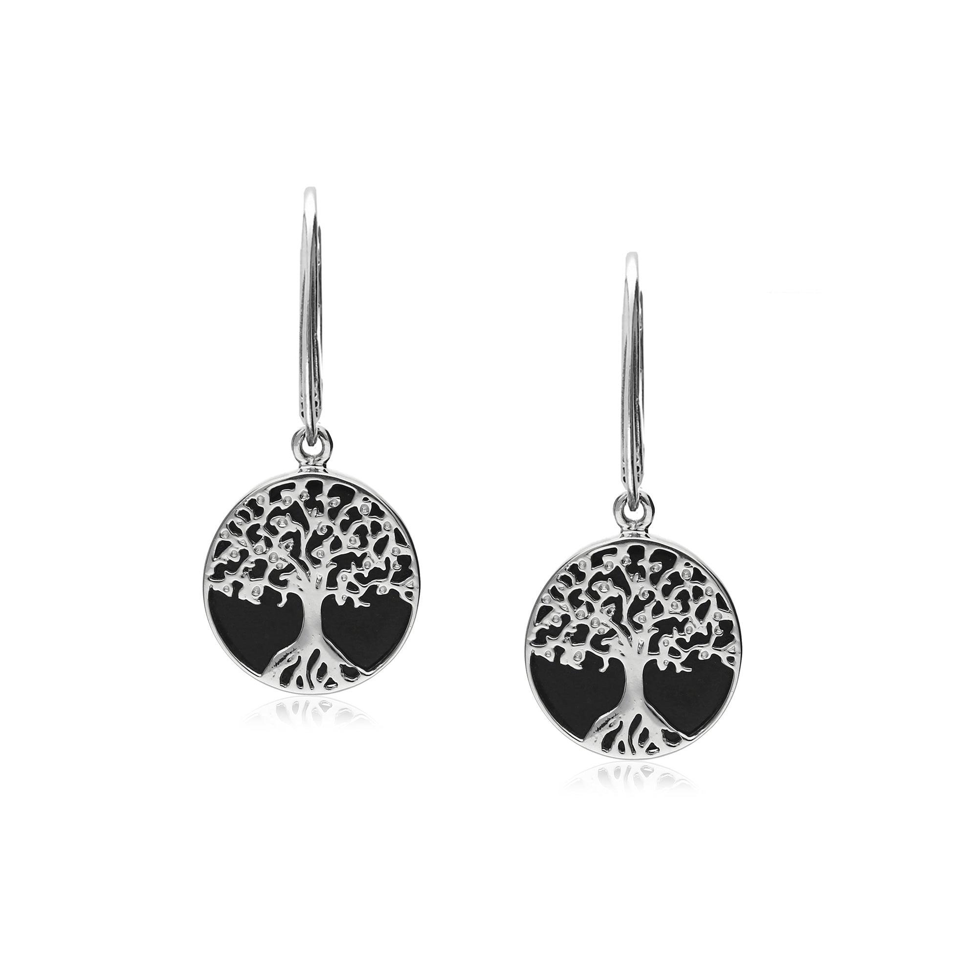 Sterling Silver X Small Whitby Jet Tree Of Life Drop Earrings