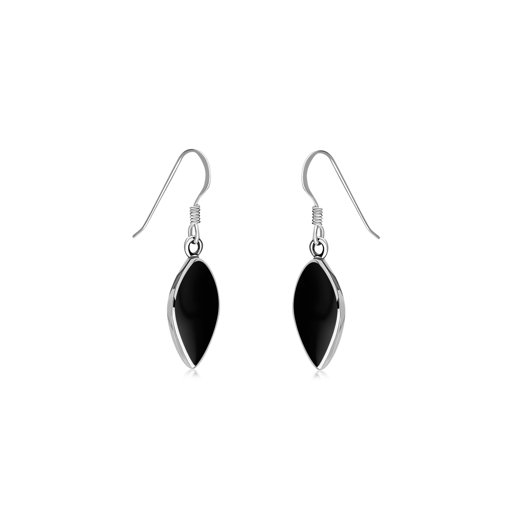 Sterling Silver Whitby Jet Inverted Pear Drop Earrings