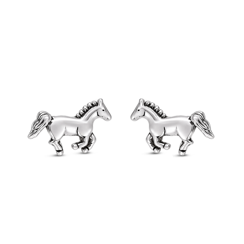 Sterling Silver Galloping Horse Stud Earrings
