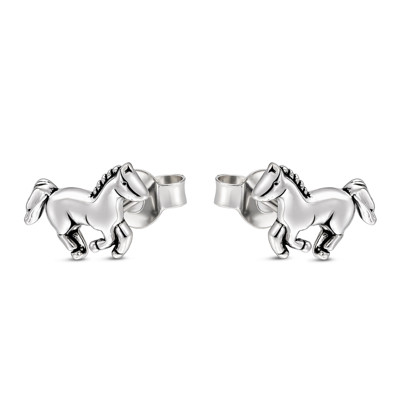 Sterling Silver Galloping Horse Stud Earrings