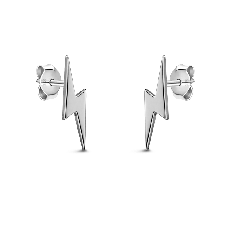 Sterling Silver Lightning Bolt Stud Earrings