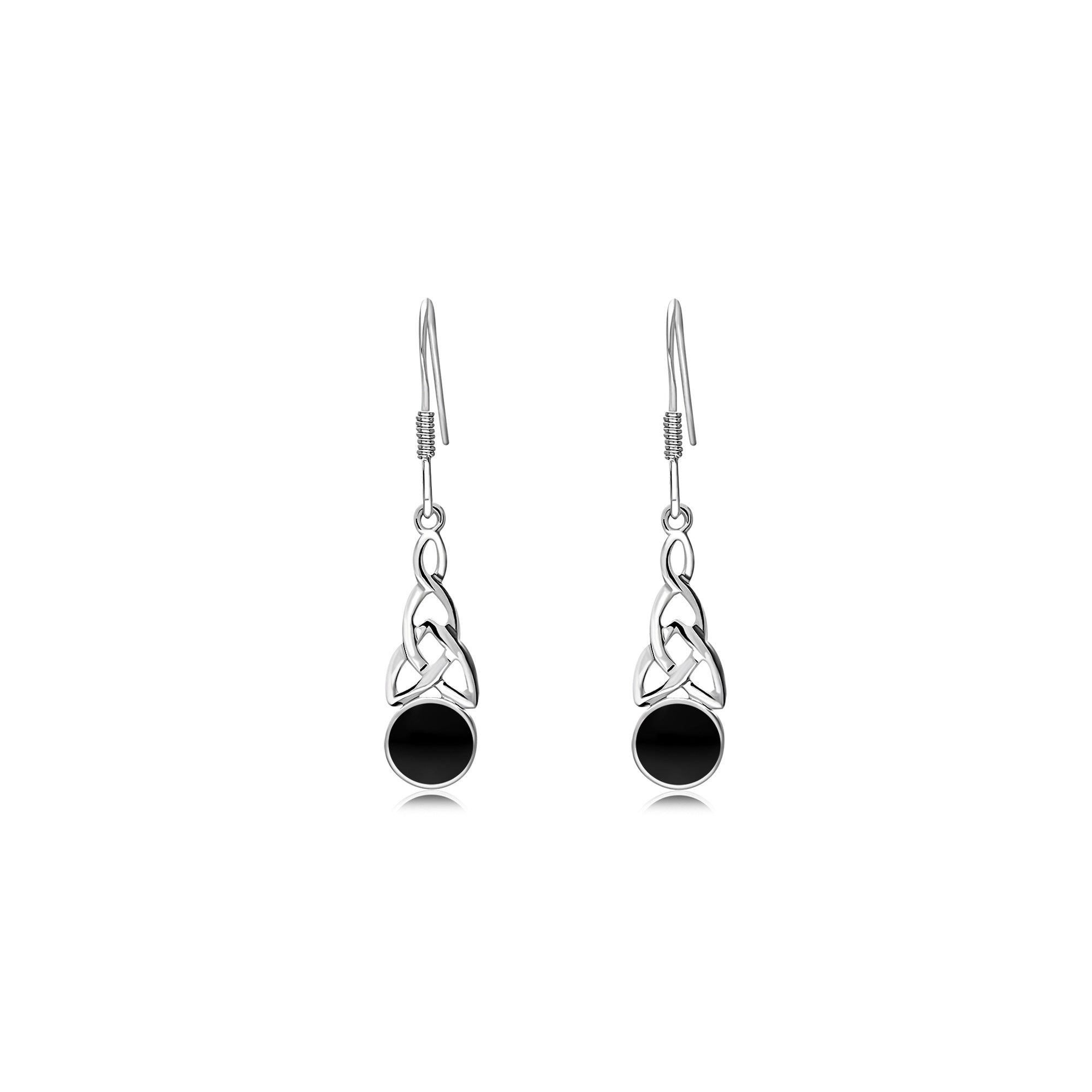 Sterling Silver Whitby Jet Celtic Round Drop Earrings