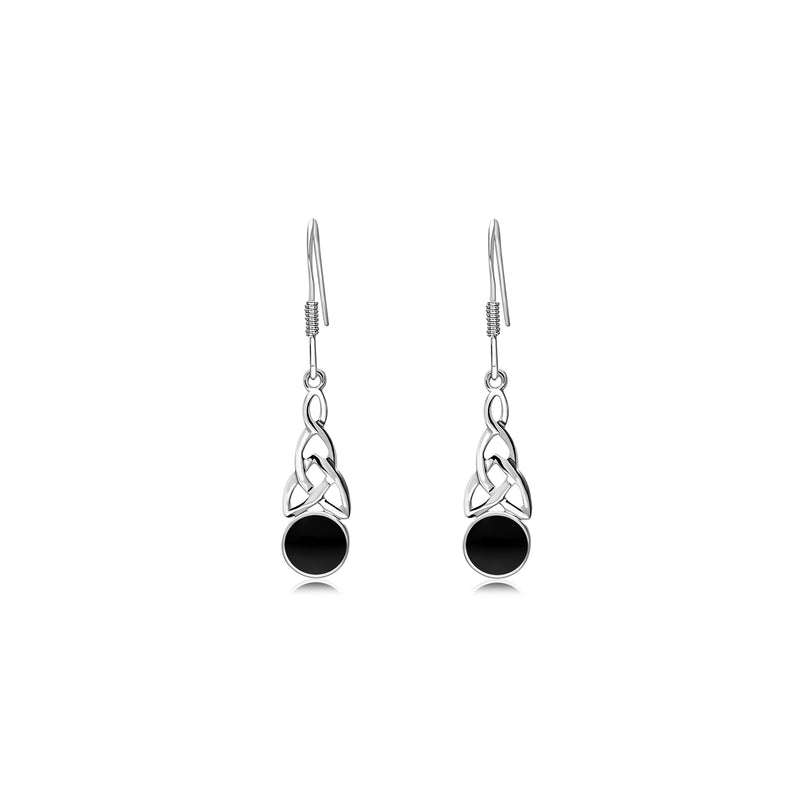 Sterling Silver Whitby Jet Celtic Round Drop Earrings