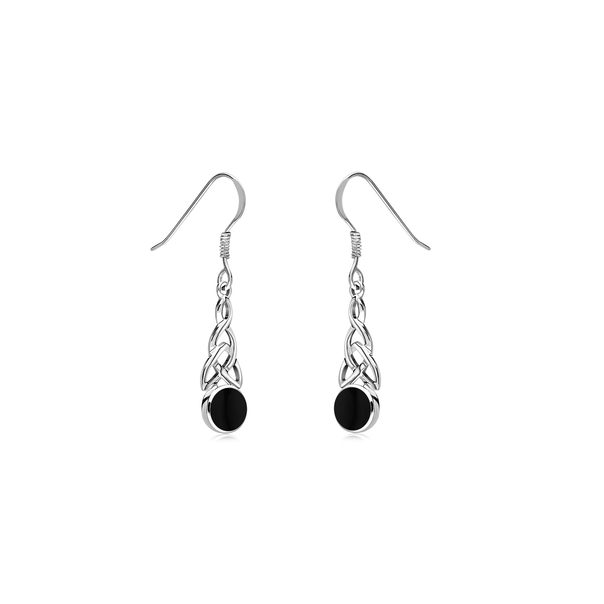 Sterling Silver Whitby Jet Celtic Round Drop Earrings