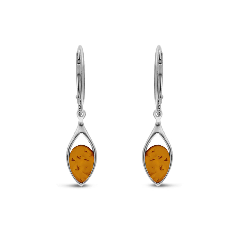 Sterling Silver Amber Short Shank Drop Earrings