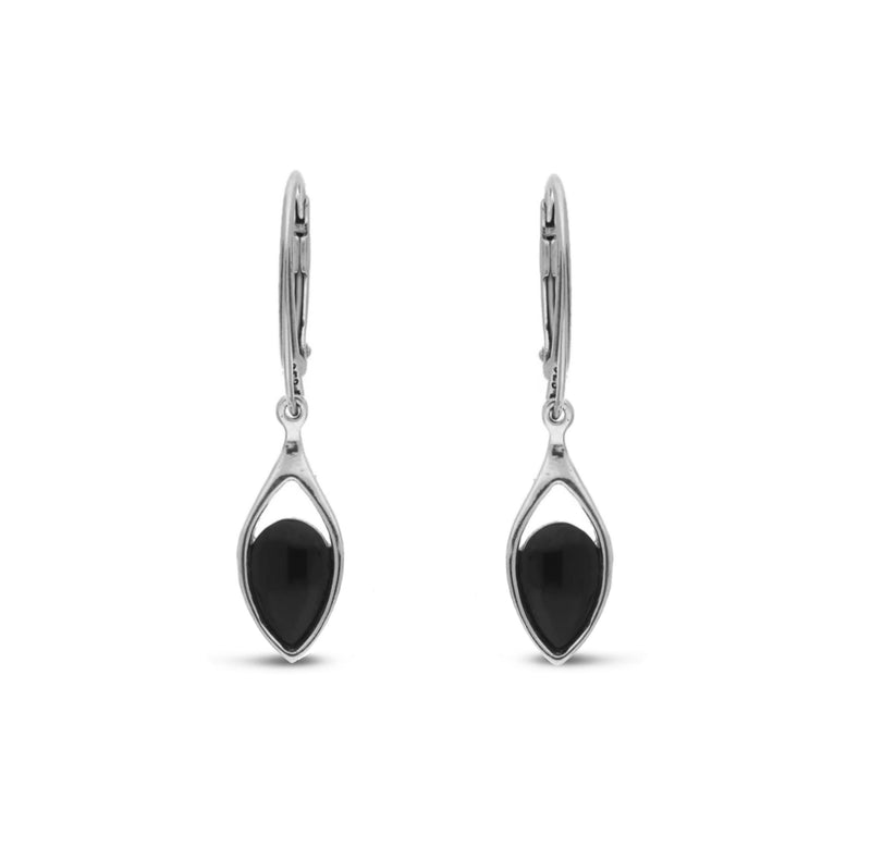 Sterling Silver Whitby Jet Short Shank Drop Earrings