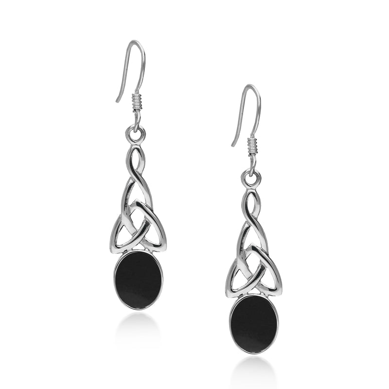 Sterling Silver Whitby Jet Large Celtic Oval Drop Earrings