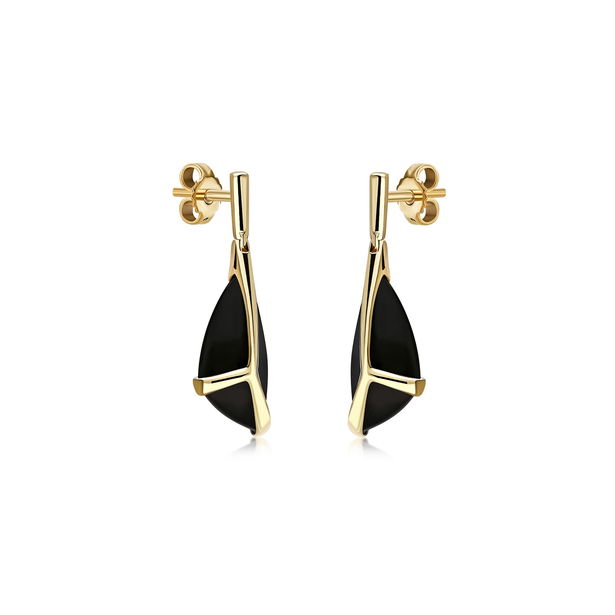9ct Yellow Gold Whitby Jet Free Form Claw Earrings