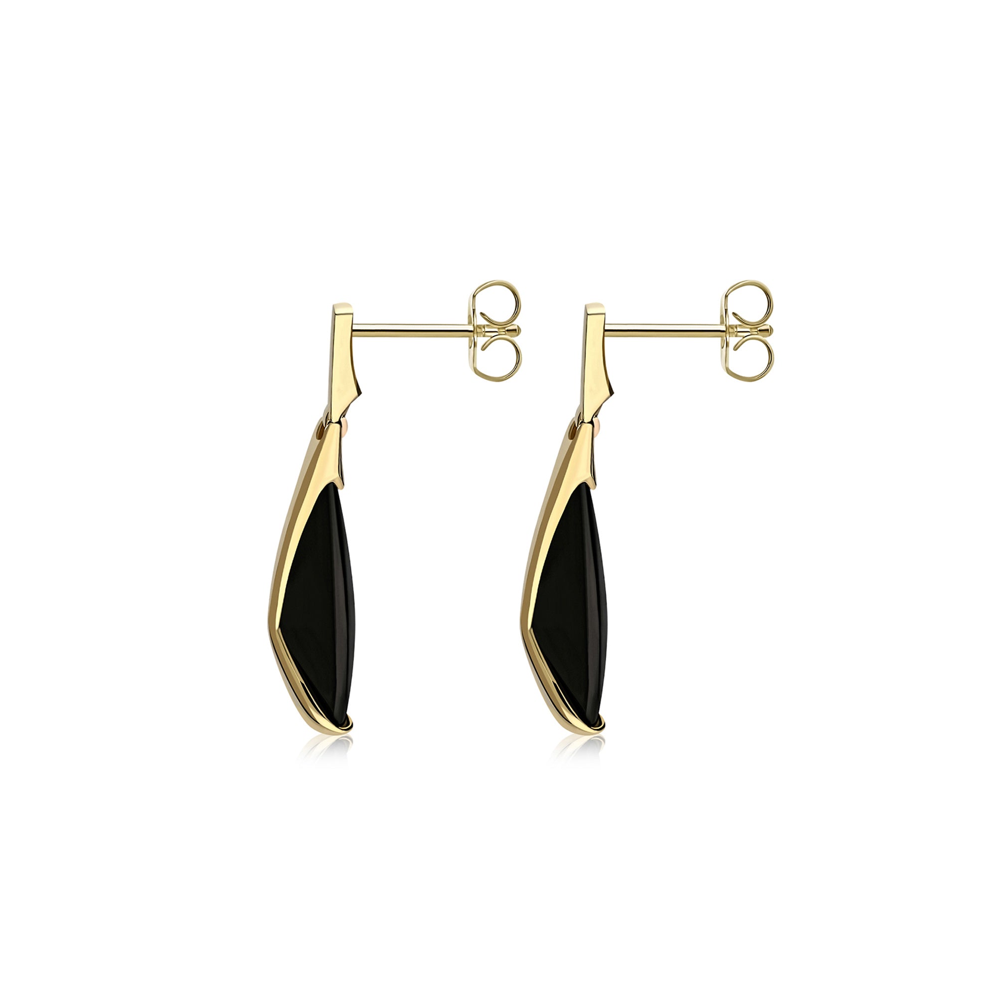 9ct Yellow Gold Whitby Jet Free Form Claw Earrings