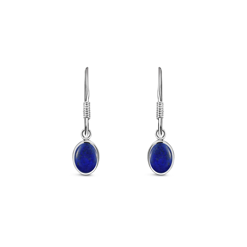 Sterling Silver Lapis Lazuli Small Oval Drop Earrings