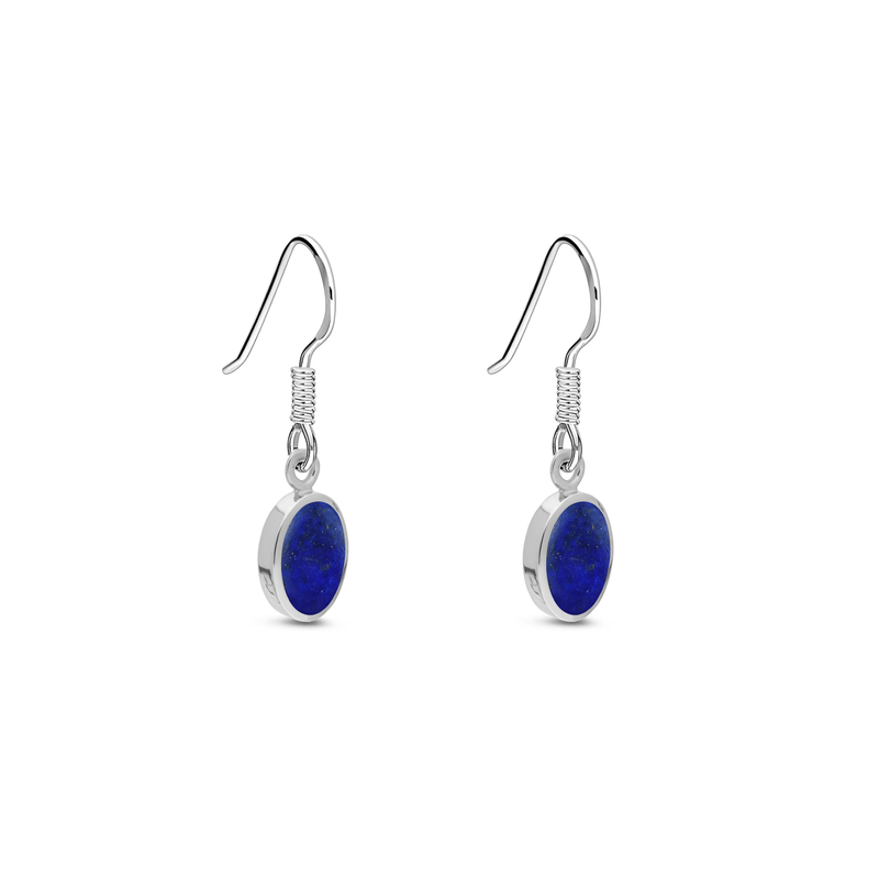 Sterling Silver Lapis Lazuli Small Oval Drop Earrings