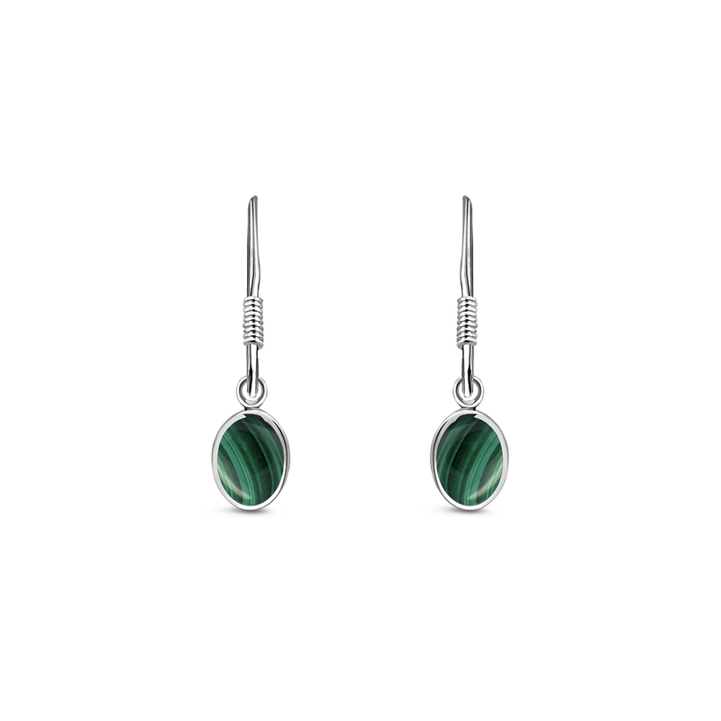 Sterling Silver Malachite Small Oval Drop Earrings
