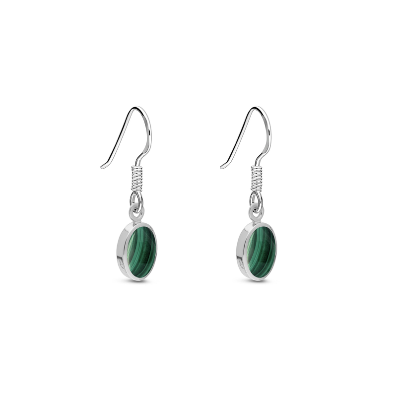 Sterling Silver Malachite Small Oval Drop Earrings
