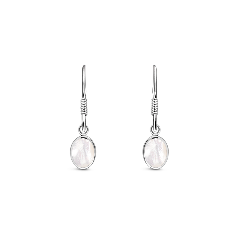 Sterling Silver Mother Of Pearl Small Oval Drop Earrings