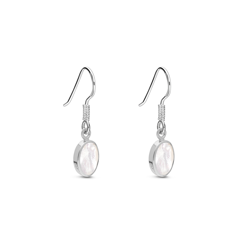 Sterling Silver Mother Of Pearl Small Oval Drop Earrings