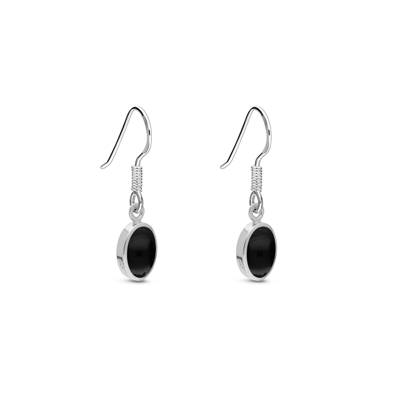 Sterling Silver Whitby Jet Small Oval Drop Earrings