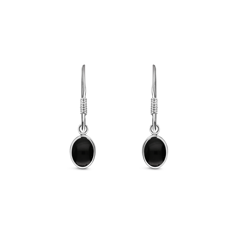 Sterling Silver Whitby Jet Small Oval Drop Earrings