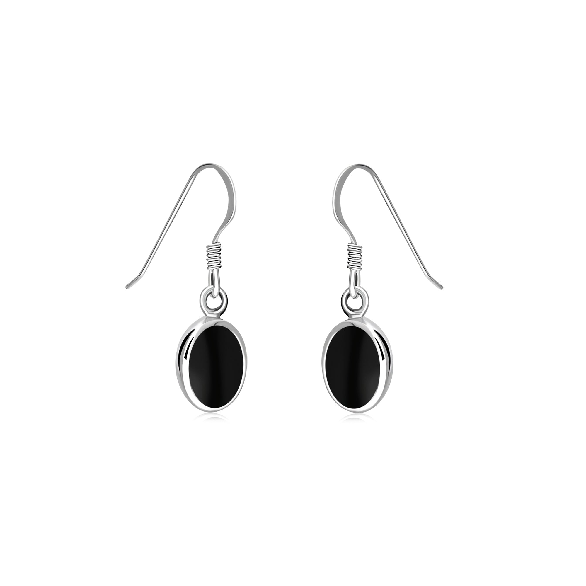 Sterling Silver Whitby Jet Small Oval Drop Earrings